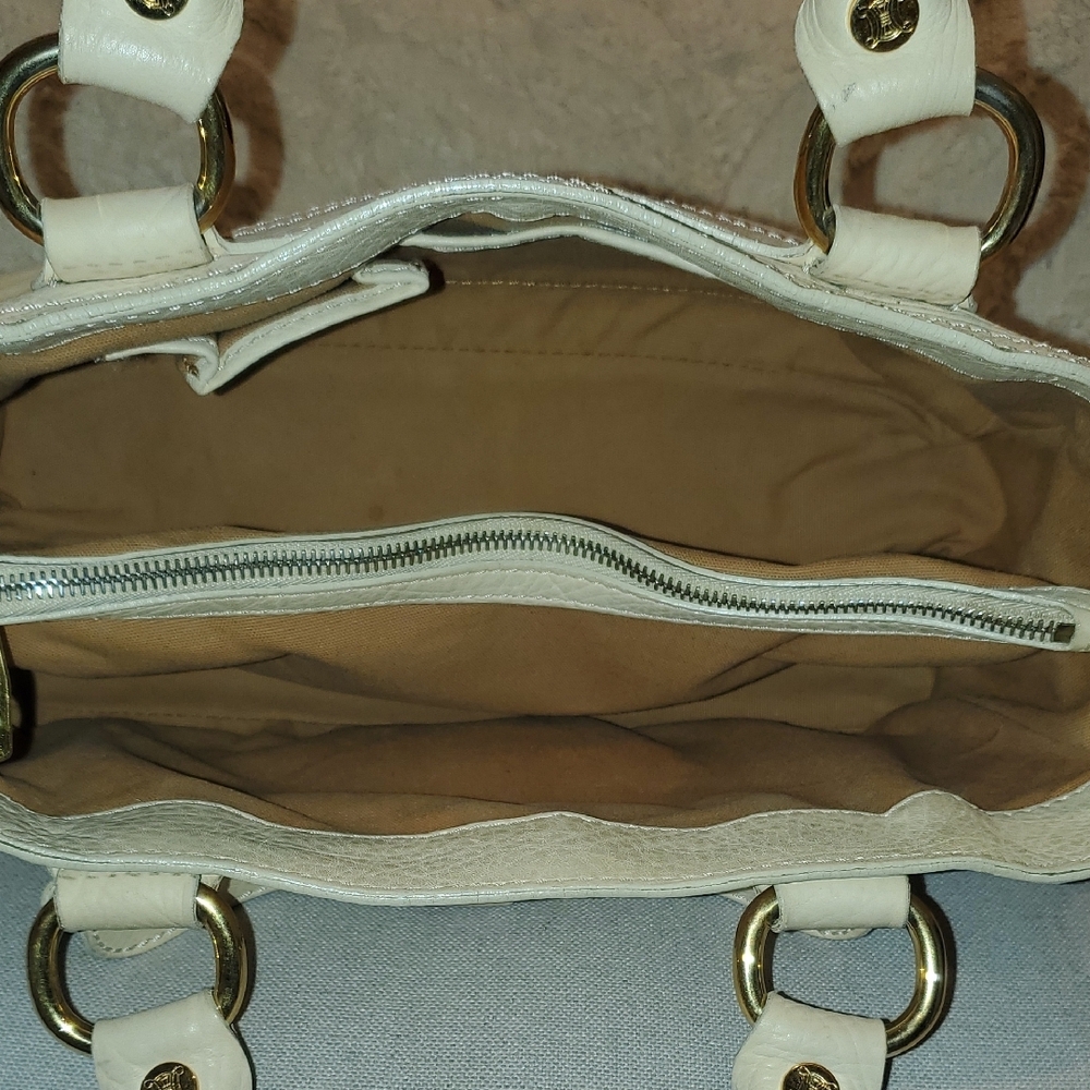 CELINE Beige Leather Satchel with Gold Accents - Picture 16 of 16